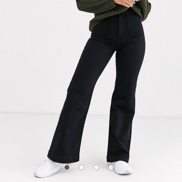 & Other Stories NWT High-Waist Flare Leg Jeans In All Black Size 6
